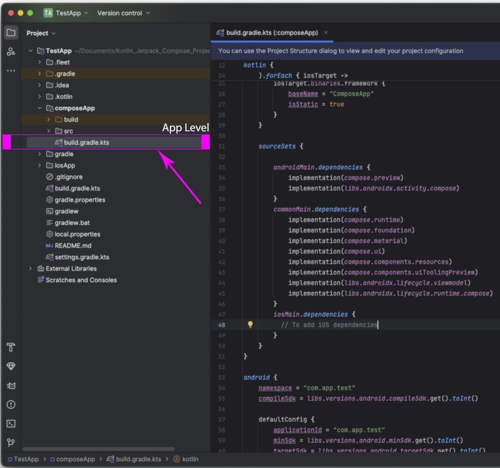 App level build gradle file in KMP project